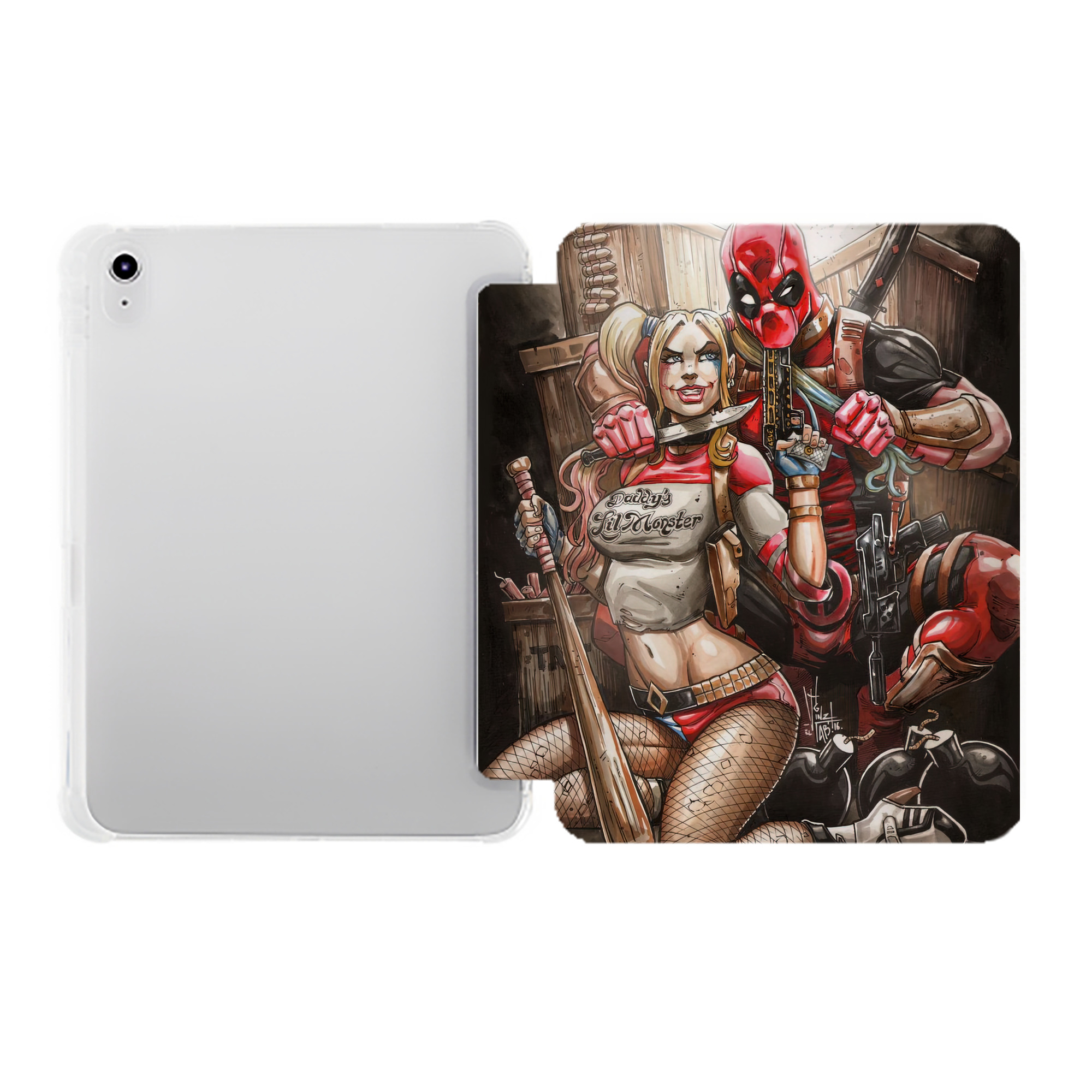（画像用） Deadpool デッドプール IPad ケース ペン収納付き 三つ折りスタンド PUレザー×シリコン 対応機種9.5/10.5/10.9インチ